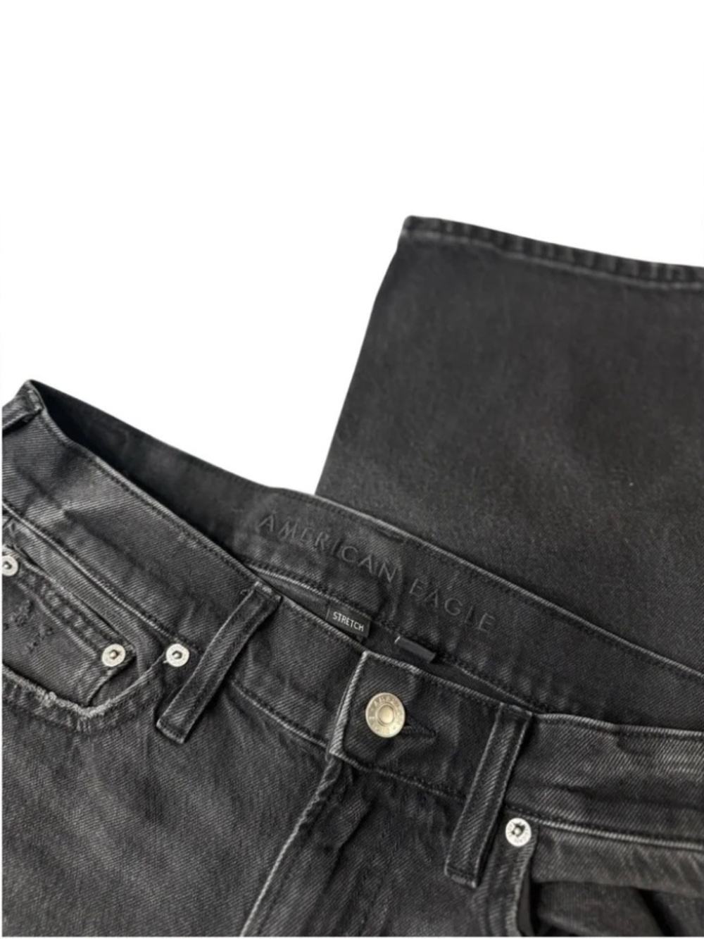 AE Stretch Super High-Waisted Ankle Straight Jean - Black Washed 8 US - Picture 3 of 9